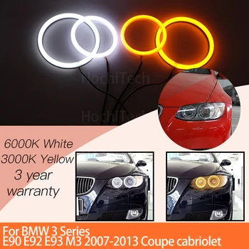 1 Komplektas Balta+geltona medvilnė Light Angel Eyes Halo žiedo rinkiniai BMW 3 serijos E90 E92 E93 M3 2007-2013 Coupe Cabriolet