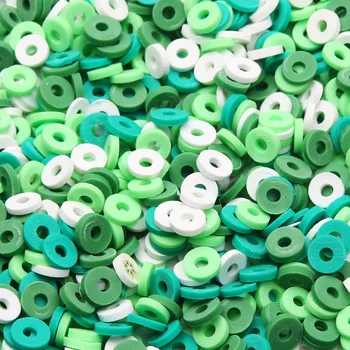 Mišrūs žali polimeriniai molio karoliukai Apvalūs žiedai Laisvi tarpikliai Gabaliukai Drožlių diskų pakabukai papuošalų gamybai 