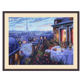 Amishop Gold Collection Count Cross Stitch Kit Paris Evening Balcony Dinner City Dusk Beautiful View Merejka K-188