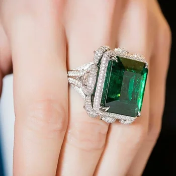 Naujas smaragdinis kubinis cirkonio žiedas, tinkamas moterų jubiliejui Vakarėlio stiliaus aksesuarai Mados asmenybė Prabangūs papuošalai