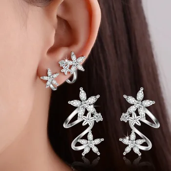 925 Sidabrinė adata Daugiasluoksniai cirkono smeigės auskarai Paprasti žvaigždžių gėlių auskarai moterims Originalus dizainas Puikūs papuošalai YIE223