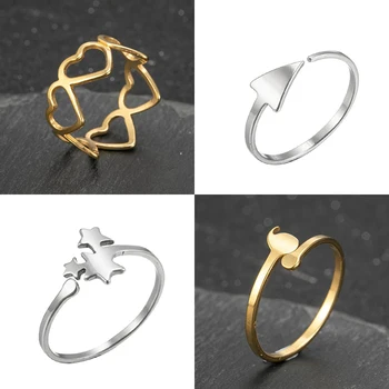 Auksinis sidabro spalvos tuščiaviduris širdies formos žiedas moterims merginoms Fashion Steampunk Arrow Star Comma Midi Rings Party papuošalai 2021