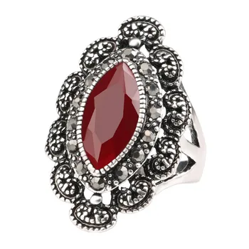 Turkija Vintažinis peridoto žiedas Raudonas/juodas Akmuo Bague Femme Boho Anel Juvelyrikos vakarėlis Krištolo žiedai Moteris Anillos Mujer