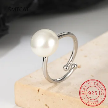 925 sterlingų sidabro dvigubo apvalkalo perlas reguliuojamas žiedas Prabangios kokybės perlų atidarymo žiedas moterims Smulkūs papuošalai SCR192