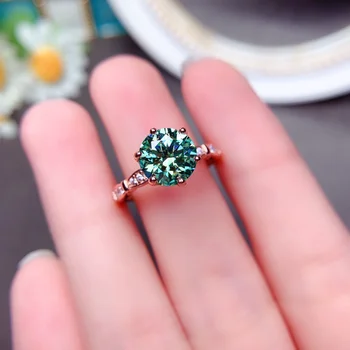 2ct Green Moissanite Thread Ring 925 Sterling Silver Diamond Ring Fashion Jewelry Sales with Free Shipping Clearance Sale
