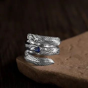 S925 sterlingų sidabro plunksnų žiedas vyrams ir moterims, paprasta asmenybė, perdėta, dominuojanti mados dovanų didmeninė prekyba