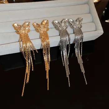 Aukso sidabro spalvos krištolo drugelio metalo puokštė Auskarai moterims Vintažiniai papuošalai Lašas Pendientes Mujer