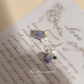 prancūziško sodo stiliaus vandens lelijos auskarai nišiniai šviežio rankų dizaino auskarai Kamelijos perlas