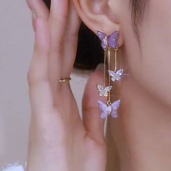 Krištolinis metalas Purpurinis baltas drugelis Lašas Kutai Auskarai moterims Nauji korėjiečių mados auskarai Gimtadienio vakarėlis Papuošalų dovana
