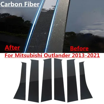 Naujas 6Vnt anglies pluošto lango stulpo po durų apdailos dangtelis Mitsubishi Outlander 2013 2014 2015 2016 2017 2018 2019 2020 2021