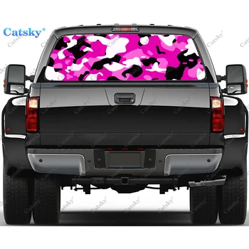 Rožinis kamufliažinis raštas Automobilio galinio stiklo lipdukas Sunkvežimio langas Žiūrėti per perforuotą galinio stiklo langą Vinilo lipduko apdaila
