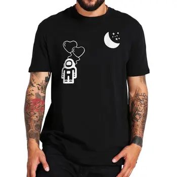 Astronautas Balionas Mėnulis Skraidantis Kosminis Žvaigždžių marškinėliai Mokslinės fantastikos menas Juokinga naujovė Dovana Humoras Tee Casual Medvilniniai marškinėliai ES dydis