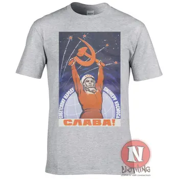 sovietų kosminių astronautų propagandinis plakatas retro hipsterių šaunaus dizaino marškinėliai