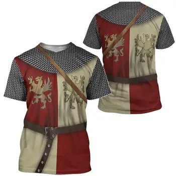 2023 Summer New Knight Armor 3D Printed T-shirt Crewneck Pullover Fashion Breathable Street Clothing Marškinių trumpomis rankovėmis viršus