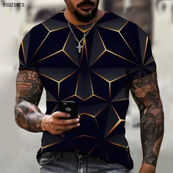2024 Naujas masinis deimantų blokas Space Art 3D Printed Top Round Neck Vyriški marškinėliai Gatvės mados drabužiai Oversized S-6XL