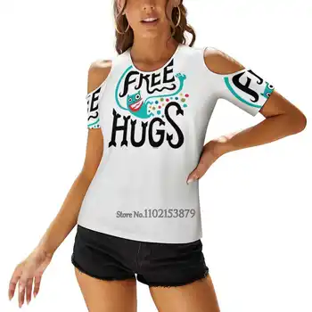 Free Hugs Moteriški drabužiai V-Neck Tops Zipper Tee Ladies Casual Sexy T-Shirt Free Hugs Hugs Me Free Hugs Free Hugs Monsters