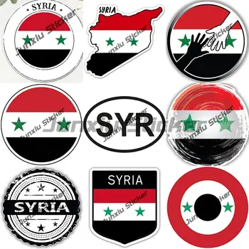 Sirijos herbo lipdukas Lipdukas Lipnus vinilas Sirijos vėliava SYR SY Sirijos žemėlapis su vėliavos skydu Vinilo lipdukas Sirijos lipdukai