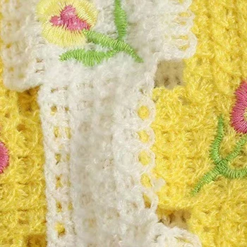 Moterys Vasarinis Saldus nėrimas Berankovės Tanko viršus Koloblokas Dryžuotas pledas Gėlių siuvinėjimo megztinis Liemenė Tuščiavidurė Megzta F3MD