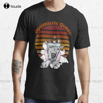 Šuo su peruku Optimistis Queen marškinėliai Juodi marškinėliai moterims Mada Kūrybiškas laisvalaikis Juokingi Harajuku marškinėliai Individuali dovana Nauja