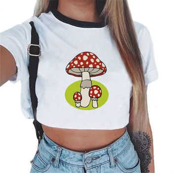Y2k Top Women's New Small Mushroom Print Trumpi Crewneck marškinėliai trumpomis rankovėmis Женская Футболка Koszulka Damska