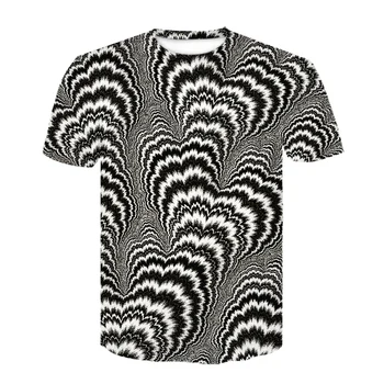 Vyrų vasaros mada Spalvingas 3D spausdinimas Tshirt Creative Psychedelic Tops Shirt Optical Illusion Juodai balti Grafiniai marškinėliai