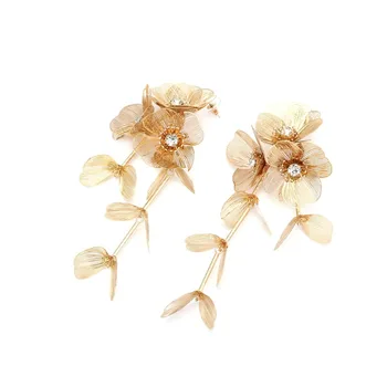ZA Prabangūs ilgų metalinių gėlių puokštės auskarai moterims Asmenybės temperamentas Auksiniai auskarai Papuošalai didmeninė prekyba