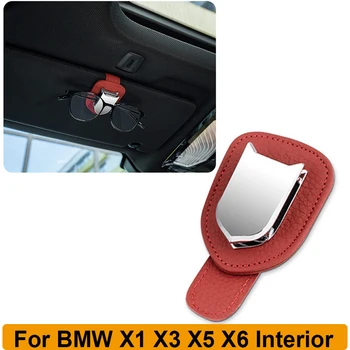 Raudona odinė salono daiktadėžė Mini akinių nuo saulės užsegimo bilietas Skydelio skydelis Akinių laikiklis BMW X1 X3 X5 X6 automobilių aksesuarams