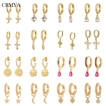 CRMYA CZ Zircon Drop auskarai moterims Vintage Gold Plated Piercing Hoop auskarai 2022 Vestuvių vakarėlio papuošalų didmeninė prekyba