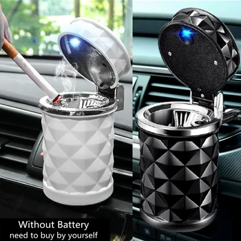 Automobilio peleninė su LED šviesa Universalus nešiojamas lydinio pelenų dėklas Aliuminio puodelis Bedūmė automatinė peleninė Antipireninis automobilio puodelio laikiklis