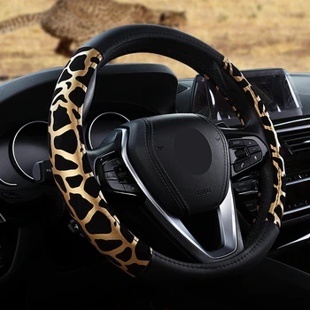 Odinis leopardo rašto automobilio vairo dangtis neslystantis ir atsparus dilimui universalus automobilio reikmenys 38cm