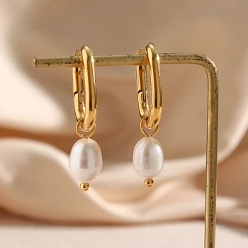 2022 Elegantiški ovalūs perlų lašo auskarai moterų vestuvių vakarėlio dovanai Aukštos kokybės nerūdijančio plieno 18K dengti U formos lankų auskarai