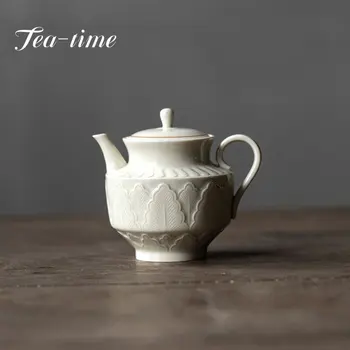 180ML Retro kinų stiliaus Ding Krosnies arbatos puodas Rankų darbo keramika Bananų lapai Buitinė arbata Puodo arbatos gaminimo ceremonija Kung Fu Teaset