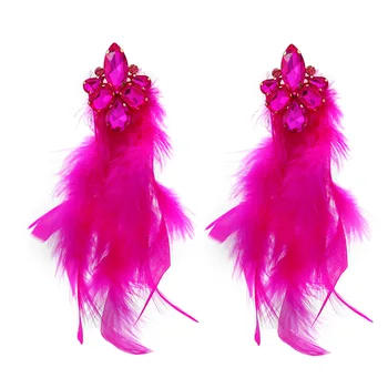 Perdėti spalvingi plunksnų puokštės auskarai moterims Prabangūs vestuvių aksesuarai