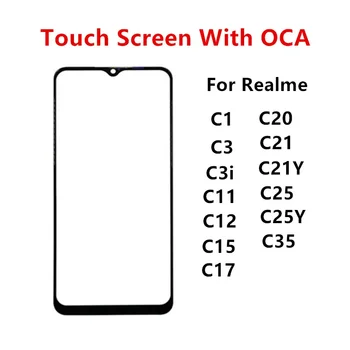 Išorinis stiklas Realme C1 C3 C11 C12 C15 C17 C20 C21 C25 C35 Jutiklinis ekranas Priekinio skydelio LCD ekrano remonto dalis OCA