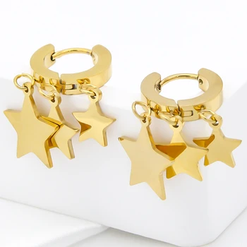Nauji puošnūs punk stiliaus pentagramos kabantys auskarai moterims 316L nerūdijančio plieno aukso spalvos auskarų vėrimo lankas pakabuko papuošalų dovana