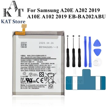 Mobiliojo telefono ličio polimero baterija, skirta Samsung A20E A202 A10E A102 2019 EB-BA202ABU 3000mAh atsarginių dalių keitimas