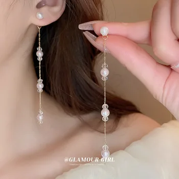 Imituotas perlų kutas Lašas auskarai Perlų ilgi auskarai moterims Vestuvių pakabukų auskarai Mada Korėjos auskarai Papuošalų dovana