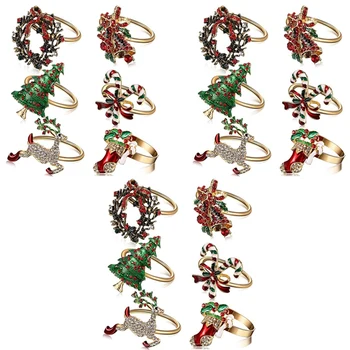 18vnt Kalėdiniai servetėlių žiedai Xmas servetėlių laikiklis Žiedai Vainikas šventiniam vakarėliui Vakarienė Stalo dekoravimas