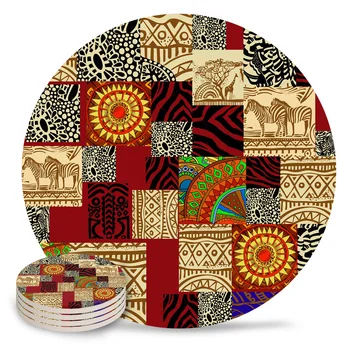 Afrikos etninio stiliaus keraminių padėkliukų rinkinys Kavos arbatos puodelis Padėkliukai Virtuvės aksesuarai Apvalus placematas