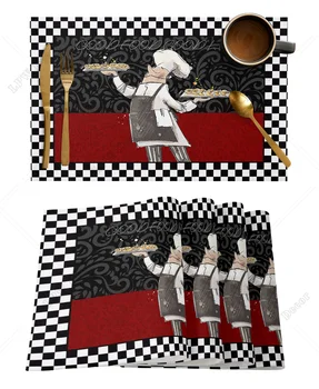 4/6 vnt Placemat Kitchen Chef Food Vintage Texture Kitchen Placemat Easter Coffee Dining Table Mats Coaster Pad