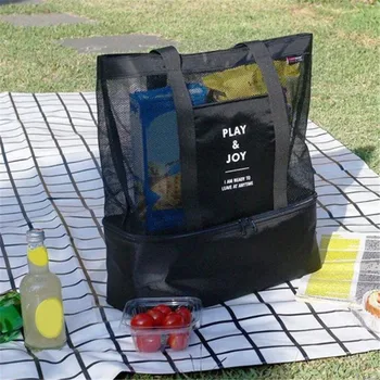 Didelės talpos moterų tinklinis permatomas krepšys Dvisluoksnis šilumos išsaugojimas Dideli iškylų paplūdimio krepšiai Maisto gėrimų saugykla
