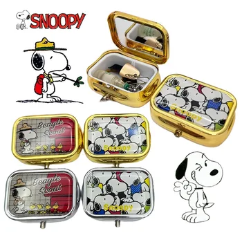 Snoopy papuošalų laikymo dėžutė Nešiojamas auskarų dėklas moterims Mažų daiktų organizatorius su veidrodžiais Animacinis filmas Mini kelioninių tablečių dėžutės dovana