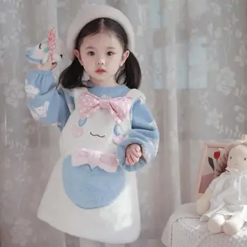 2Vnt Sanrio Kawaii Anime Cinnamoroll Rudens žiema Pliušinės petnešos suknelė Mielas saldus animacinis filmas Šiltas megztinis Mielos dovanos mergaitėms