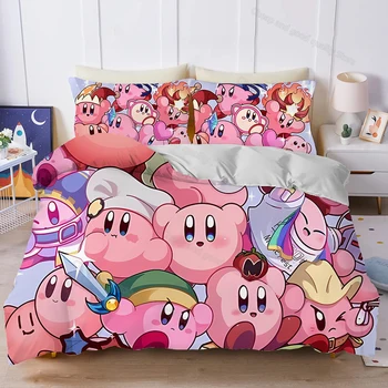 Kirby patalynės komplektas Childrens Girls Boys Anime Printed Quilt Cover Pillowcase Suit Fashion Kawaii namų tekstilės dekoravimo dovana