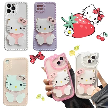 Kawaii Sanrio Hello Kitty animacinių filmų veidrodinis mobiliojo telefono dėklas, skirtas iPhone 13 12 11 Pro X XS minkštos gumos apsaugos nuo kritimo apsauginis dėklas