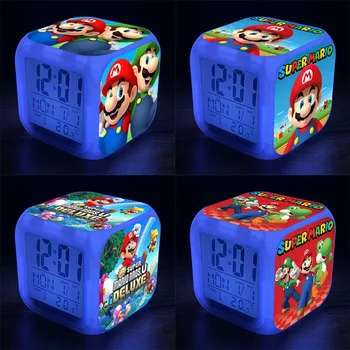 Super Mario Bros žadintuvo animacinis filmas LED spalvingas spalvotas laikrodis Anime Luigi Yoshi figūrėlės Žadintuvas Žaislai Vaikai Kalėdų dovana