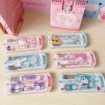 Sanrio serija Hello Kitty Kuromi Mano melodija nešiojamos vaikų studentės nerūdijančio plieno lazdelės šakutės šaukštas stalo įrankių dėžutė